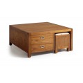 Elegantný dizajnový konferenčný stolík Star s taburetkami a dvomi zásuvkami z masívneho dreva mindi
