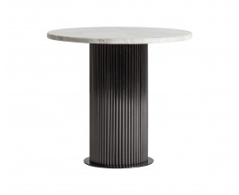 Luxusný art deco mramorový okrúhly príručný stolík Lensy so sivou kovovou drážkovanou nohou a bielou vrchnou doskou 50 cm