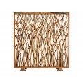 Luxusný etno obdĺžnikový masívny paraván Zeles z prírodných prútov a teakového dreva s lakovaným hnedým povrchom 208 cm 