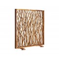 Luxusný etno paraván Zeles z masívneho teakového dreva v hnedej farbe v obdĺžnikovom tvare z prírodných prútov a dvomi nožičkami
