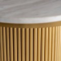 Luxusný art deco okrúhly mramorový barový stôl Benny so zlatou kovovou nohou a vrchnou bielou doskou so sivými žilkami 76 cm