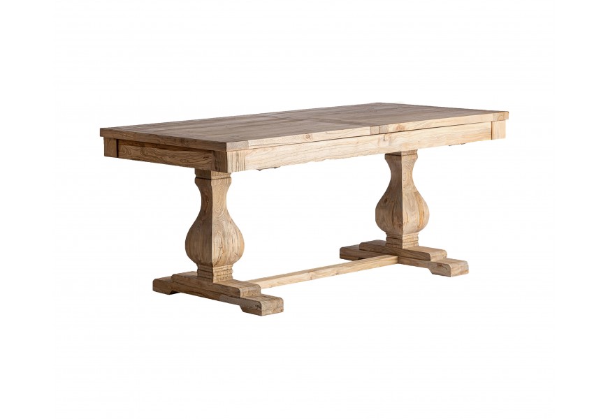 Luxusný klasický masívny obdĺžnikový hnedý rozkladací jedálenský stôl Masera s vyrezávanými nožičkami 280 cm