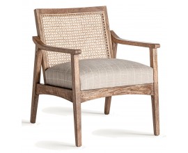 Luxusné koloniálne ratanové hnedé kreslo Horen s viedenským výpletom a sivým čalúneným sedadlom 78 cm