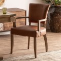 Luxusná vintage čalúnená kožená hnedá jedálenská stolička Missal s hranatými nožičkami z masívneho dreva 88 cm