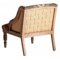 Luxusný etno vzorované čalúnené kreslo Luris s jutovým poťahom v zemitých farbách z masívneho hnedého dreva s nitmi 77 cm 
