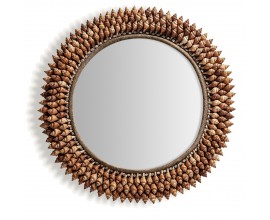 Luxusné etno okrúhle nástenné zrkadlo Missie s rámom z mušlí v hnedej farbe 104 cm