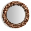 Luxusné etno okrúhle nástenné zrkadlo Missie s rámom z mušlí v hnedej farbe 104 cm