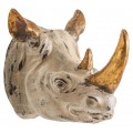 Luxusná etno nástenná socha nosorožca Rhino zo živice v krémovej a zlatej farbe s patinou 71 cm
