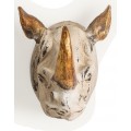 Luxusná etno socha nosorožca Rhino s detailným zobrazením a výraznou patinou v krémovej farbe so zlatými detailmi