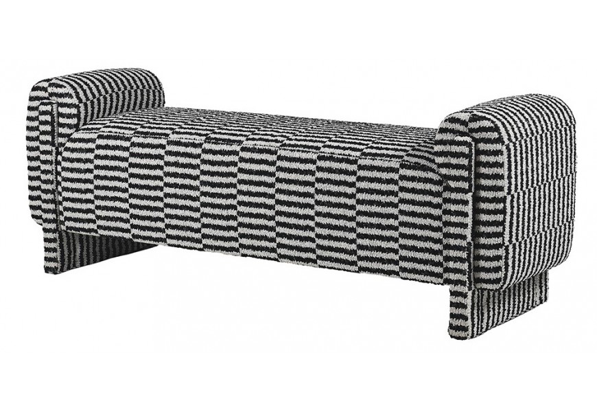 Luxusná art deco čalúnená čierno biela dvojmiestna obdĺžniková lavica Hubert so vzorovaným pásikovým dizajnom 155 cm