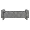 Luxusná art deco čalúnená čierno biela dvojmiestna obdĺžniková lavica Hubert so vzorovaným pásikovým dizajnom 155 cm