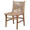 Dizajnová vidiecka jedálenská stolička Juria z masívneho dreva v hnedej farbe s atypickým výpletom z morskej trávy