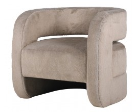 Luxusné moderné hnedé atypické kreslo Napoly v zaoblenom tvare s mohutnými nožičkami a opierkou s kožušinovým poťahom 83 cm