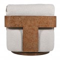 Luxusné art deco otočné moderné kreslo Lariso s konštrukcia z burlového dreva a okrúhlou podstavou s bouclé bielym poťahom 85 cm