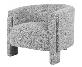 Luxusné art deco moderné čalúnené zaoblené kreslo Zetel s textúrovaným poťahom v sivo čiernom zrnitom dizajne 90 cm