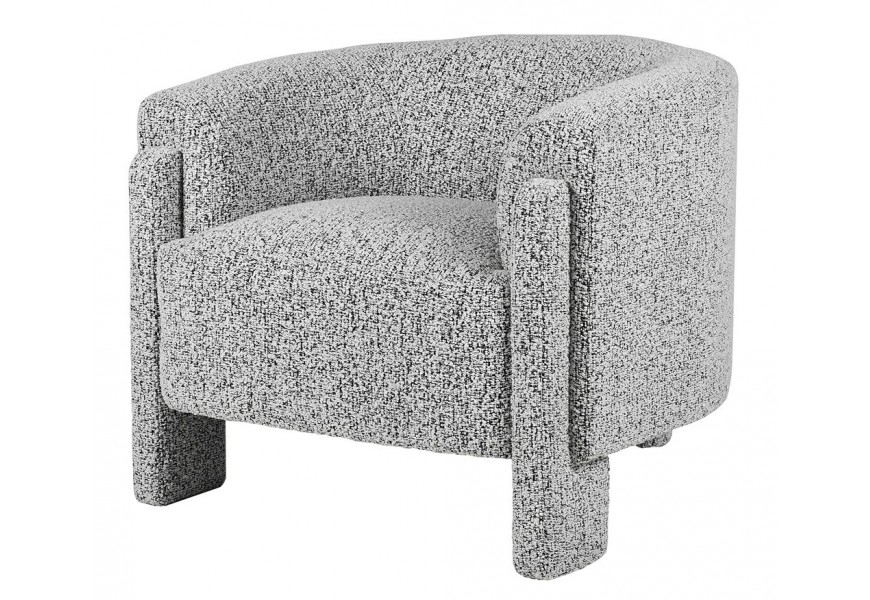 Luxusné art deco kreslo Zetel s čalúnením a poťahom z textilu v sivo čiernej farbe so zrnitou štruktúrou