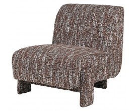 Luxusné bouclé moderné čalúnené kreslo Rebor s hnedo bielym štruktúrovaným poťahom a tromi nohami 87 cm