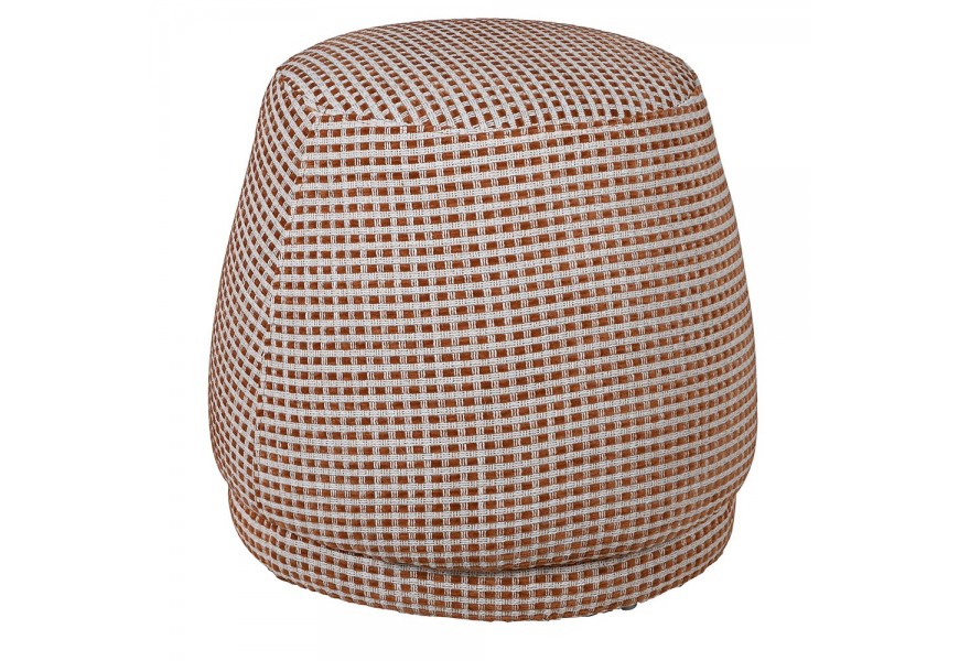 Štýlová retro kockovaná hnedo biela taburetka Tate s čalúnením v okrúhlom tvare s jemným prešívaním 46 cm