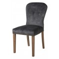 Štýlová klasická koloniálna jedálenská stolička Zorana s nožičkami v hranatom tvare v hnedej farbe z masívneho dubového dreva s poťahom v sivej farbe so zamatu s nitmi