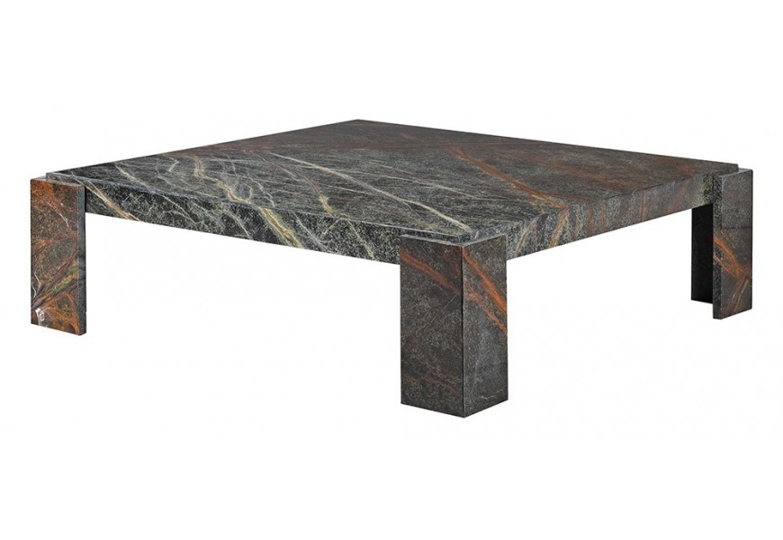 Luxusný moderný industriálny konferenčný stolík Garen v štvorcovom tvare z mramoru v čiernej farbe so žilkami v červenej farbe s dizajnom korózie s konštrukciou v čiernej farbe z kovu
