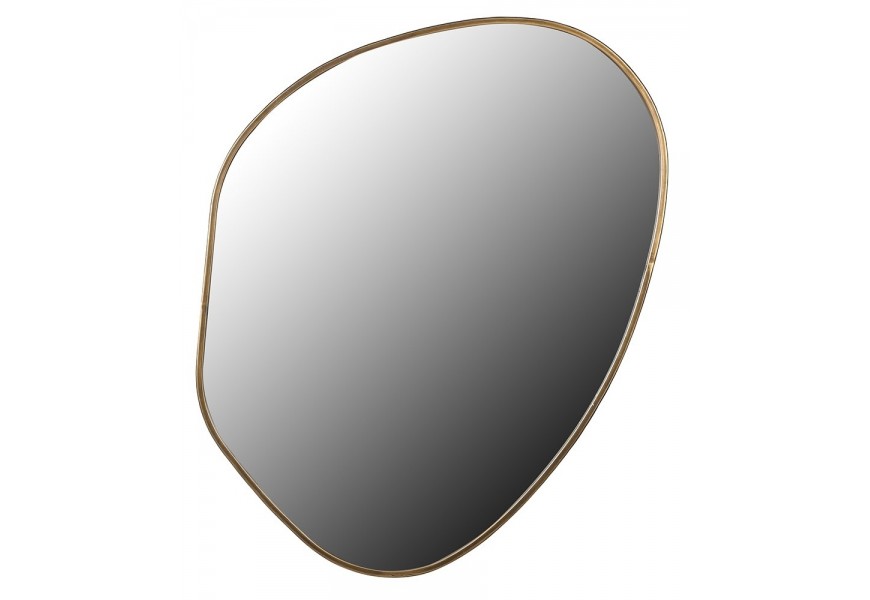 Dizajnové art deco atypické zrkadlo Calista s kovovým rámom v mosadznej farbe s patinovaným povrchom