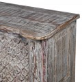 Luxusný etno obdĺžnikový konzolový stolík Valensole s poličkou z hnedého dreva s reliéfom s výraznou patinou 181 cm