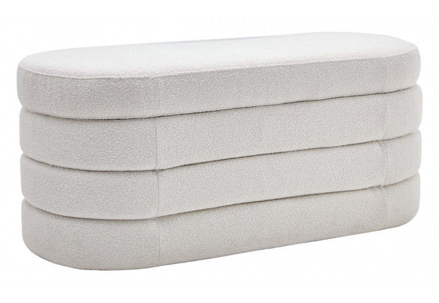 Moderná bouclé biela dvojmiestna oválna lavica Eliana s úložným priestorom 113 cm 