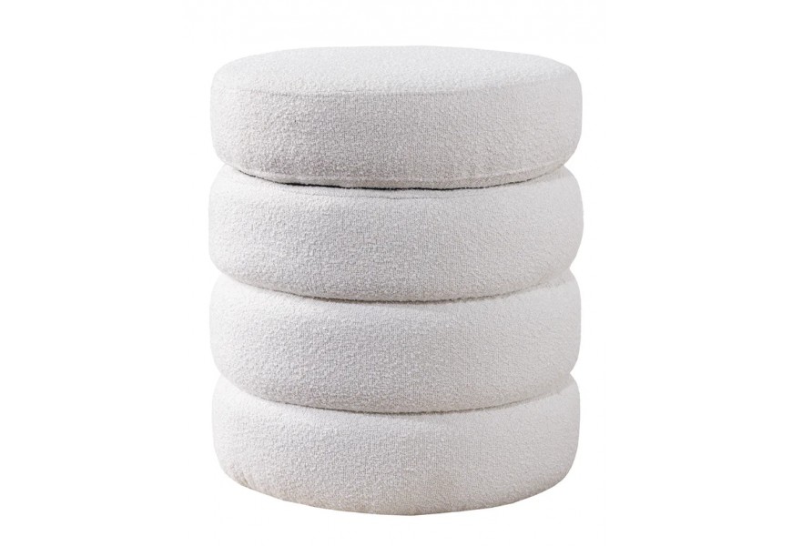 Moderná biela bouclé okrúhla taburetka Eliana s úložným priestorom 49 cm