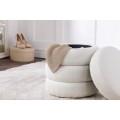 Moderná biela bouclé okrúhla taburetka Eliana s úložným priestorom 49 cm