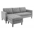 Moderná trojmiestna univerzálna rohová sedačka Sallen v obdĺžnikovom tvare s poťahom z mikrovlákna v sivej farbe s vrúbkovaním a výrazným prešívaním v štvorcovom tvare s vysokými nožičkami v čiernej farbe