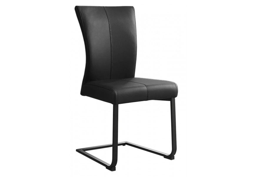 Moderná industriálna konzolová stolička Samson v čiernej farbe s poťahom z pravej kože s prešívaním s nohou z kovu v čiernej farbe s matným povrchom a zadnou kovovou úchytkou