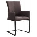 Dizajnová kožená industriálna konzolová stolička Samson s hnedo sivým prešívaným poťahom a kovovou čiernou nohou 95 cm
