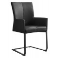 Štýlová industriálna jedálenská konzolová stolička Samson s poťahom z eko kože v čiernej farbe s prešivaním a nohou z kovu v čiernej farbe s matným povrchom so zadnou úchytkou
