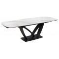 Luxusný mramorový rozkladací obdĺžnikový jedálenský stôl Hoal v bielej farbe s kovovými čiernymi atypickými nožičkami 260 cm 