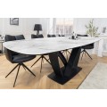 Luxusný mramorový rozkladací obdĺžnikový jedálenský stôl Hoal v bielej farbe s kovovými čiernymi atypickými nožičkami 260 cm 