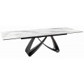Luxusný rozkladací mramorový jedálenský stôl Hoal v bielej farbe so sivými žilkami a čiernymi kovovými nožičkami 260 cm