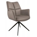 Moderné otočné jedálenské kreslo Mariposa s hnedým poťahom z eko kože s prešívaním a kovovými nožičkami v čiernej farbe s opierkami na ruky