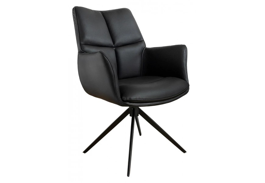Dizajnové moderné otočné kancelárske kreslo Mariposa s pravým koženým poťahom v čiernej farbe s prešívaním s opierkami na ruky s kovovou čiernou nohou