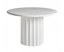 Luxusný art deco biely okrúhly jedálenský stôl Zarina s betónovým efektom s vrúbkovanou nohou 120 cm
