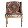 Luxusný etno vzorované čalúnené kreslo Luris s jutovým poťahom v zemitých farbách z masívneho hnedého dreva s nitmi 77 cm 