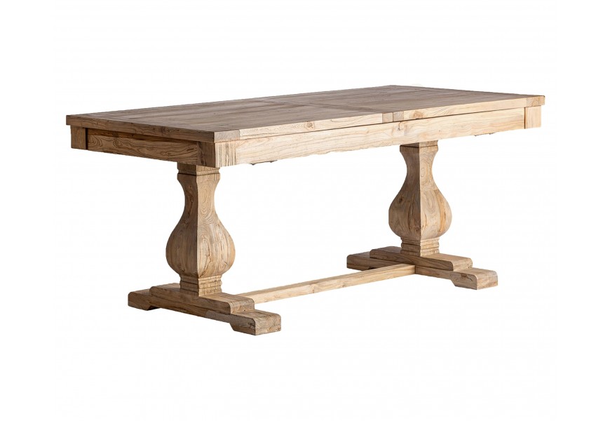 Luxusný klasický masívny obdĺžnikový rozkladací jedálenský stôl Masera v hnedej farbe s výraznou štruktúrou