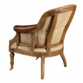 Luxusné vintage kreslo Arachio s koňakovo hnedým poťahom z pravej kože s vyrezávaným masívnym rámom 93 cm