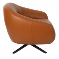 Luxusné moderné otočné kreslo Vita Naturale s koňakovo hnedým poťahom z pravej kože a kovovou podstavou  86 cm