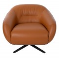 Luxusné moderné otočné kreslo Vita Naturale s koňakovo hnedým poťahom z pravej kože a kovovou podstavou  86 cm