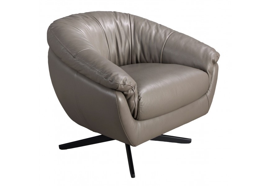 Luxusné kožené sivé kreslo Forma Moderna s kovovou otočnou nohou v čiernej farbe so štyrmi ramenami a poťahom z pravej kože  so zaoblenou chrbtovou opierkou