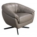 Luxusné kožené sivé kreslo Forma Moderna s kovovou otočnou nohou v čiernej farbe so štyrmi ramenami a poťahom z pravej kože  so zaoblenou chrbtovou opierkou