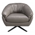 Luxusné moderné otočné kreslo Forma Moderna so sivým poťahom s pravej kože a kovovou podstavou 85 cm