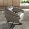 Luxusné moderné otočné kreslo Forma Moderna so sivým poťahom s pravej kože a kovovou podstavou 85 cm