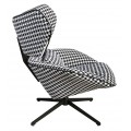 Luxusné moderné otočné kreslo Gallinetto s textilným poťahom so vzorom kohútej stopy v čiernej a bielej farbe 98 cm