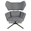 Luxusné moderné otočné kreslo Gallinetto s textilným poťahom so vzorom kohútej stopy v čiernej a bielej farbe 98 cm